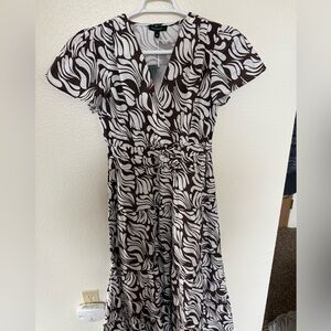 Meadow Rhodes Women's Long Cotton Brown/White Print Short Sleeve Dress MediumNWT